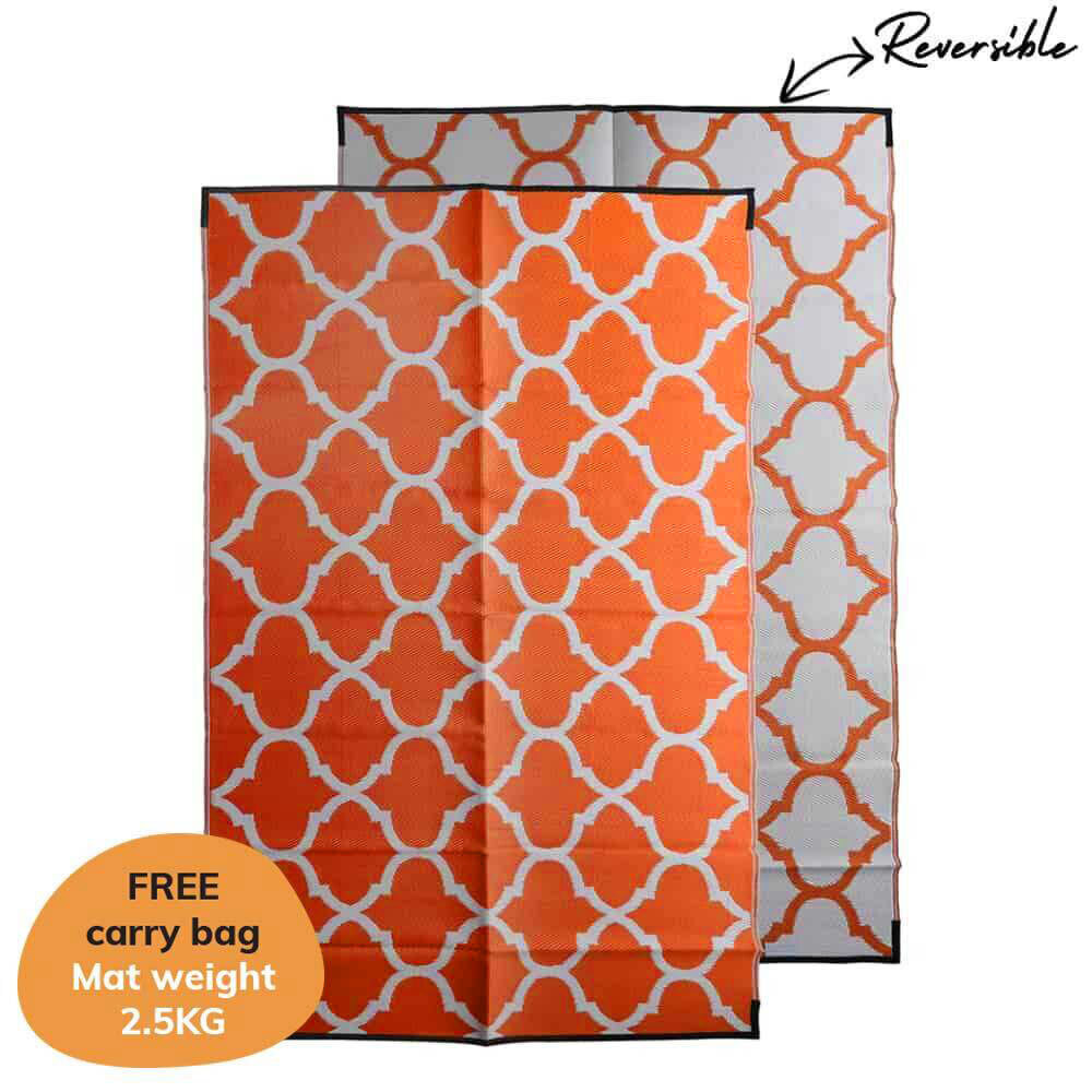 Recycled Plastic Mat - Moroccan Design in Orange and White