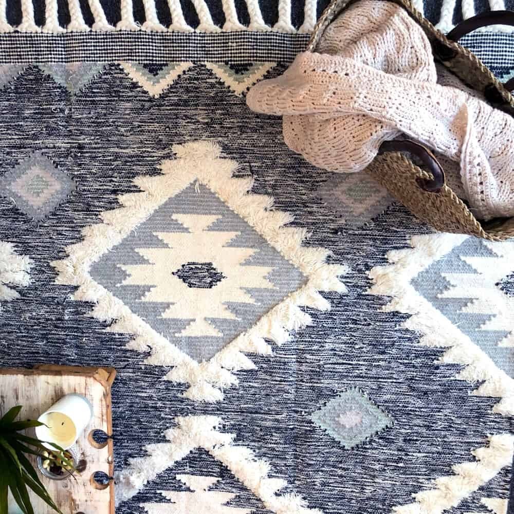 Aztec Indian Wool Rug Navy And White, Aztec Print Rug