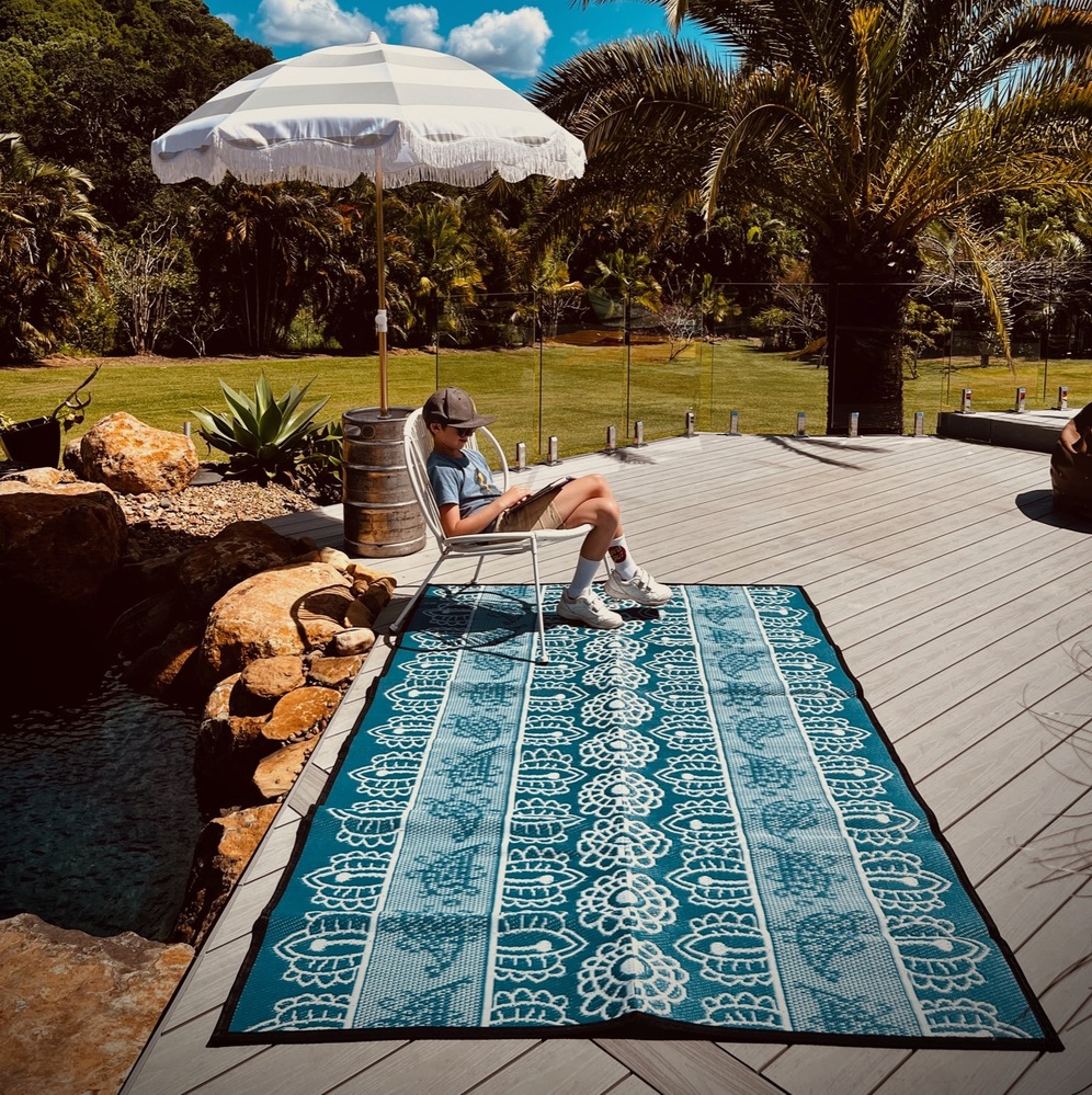 Blue Poppy Aesthetic Flower Area Rug  Black White Back Non Slip B
