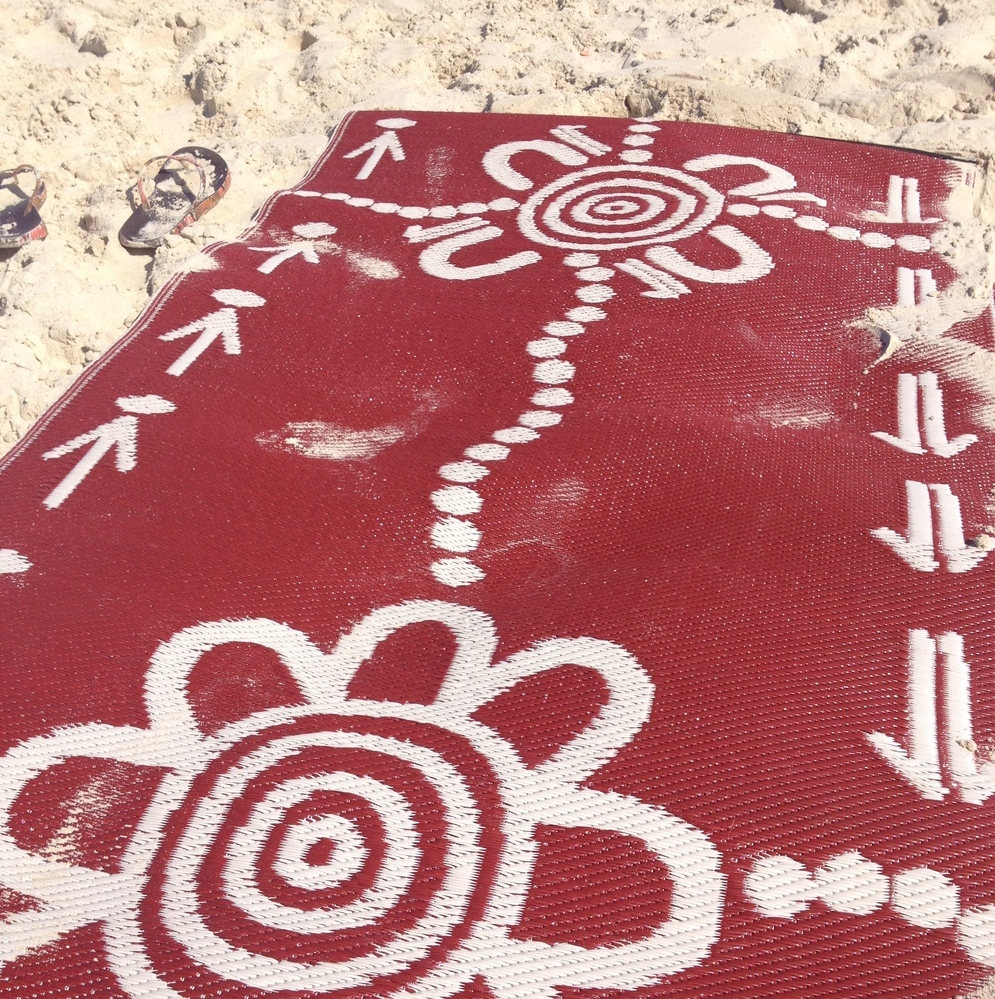 Aboriginal Mats - Emu and Kangaroo Tracks Carpet Runner in Red & White
