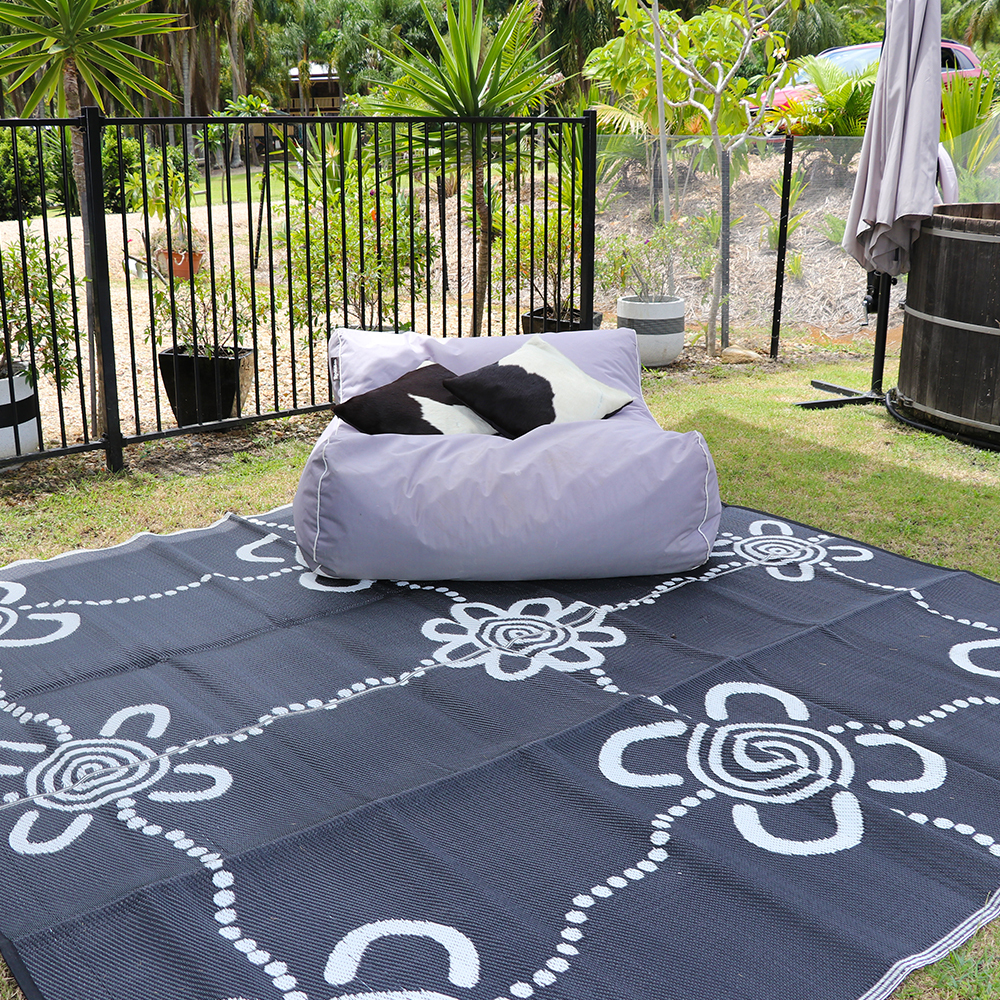 Journeys Aboriginal Design Mat Black White Recycled Mats