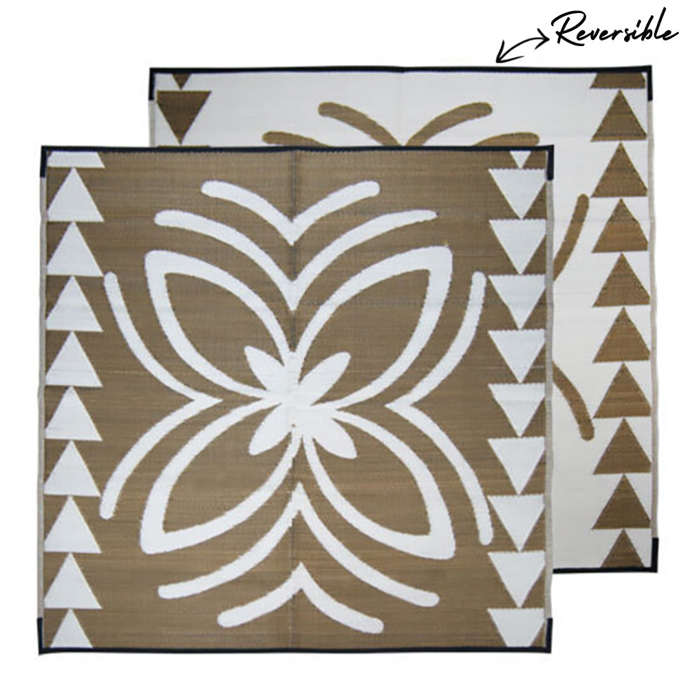Lalolagi Pacific Samoa Recycled Plastic Mat in Bronze And White