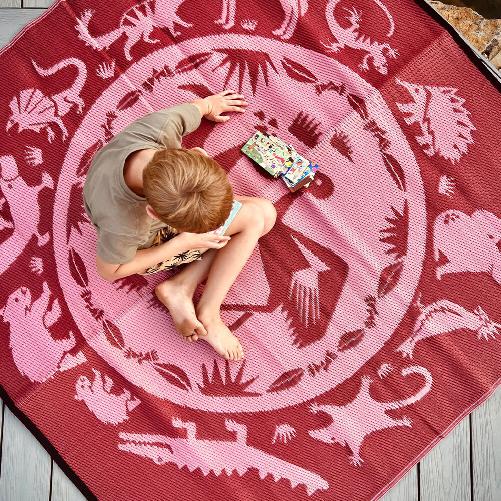 Outdoor Gazebo Mat in Aussies Animal Kingdom Design, Red Outdoor Gazebo Mat in Aussies Animal Kingdom Design, Red