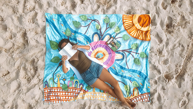 Retro US beach scene vintage summer Yoga Mat by Licensed art - Pixels