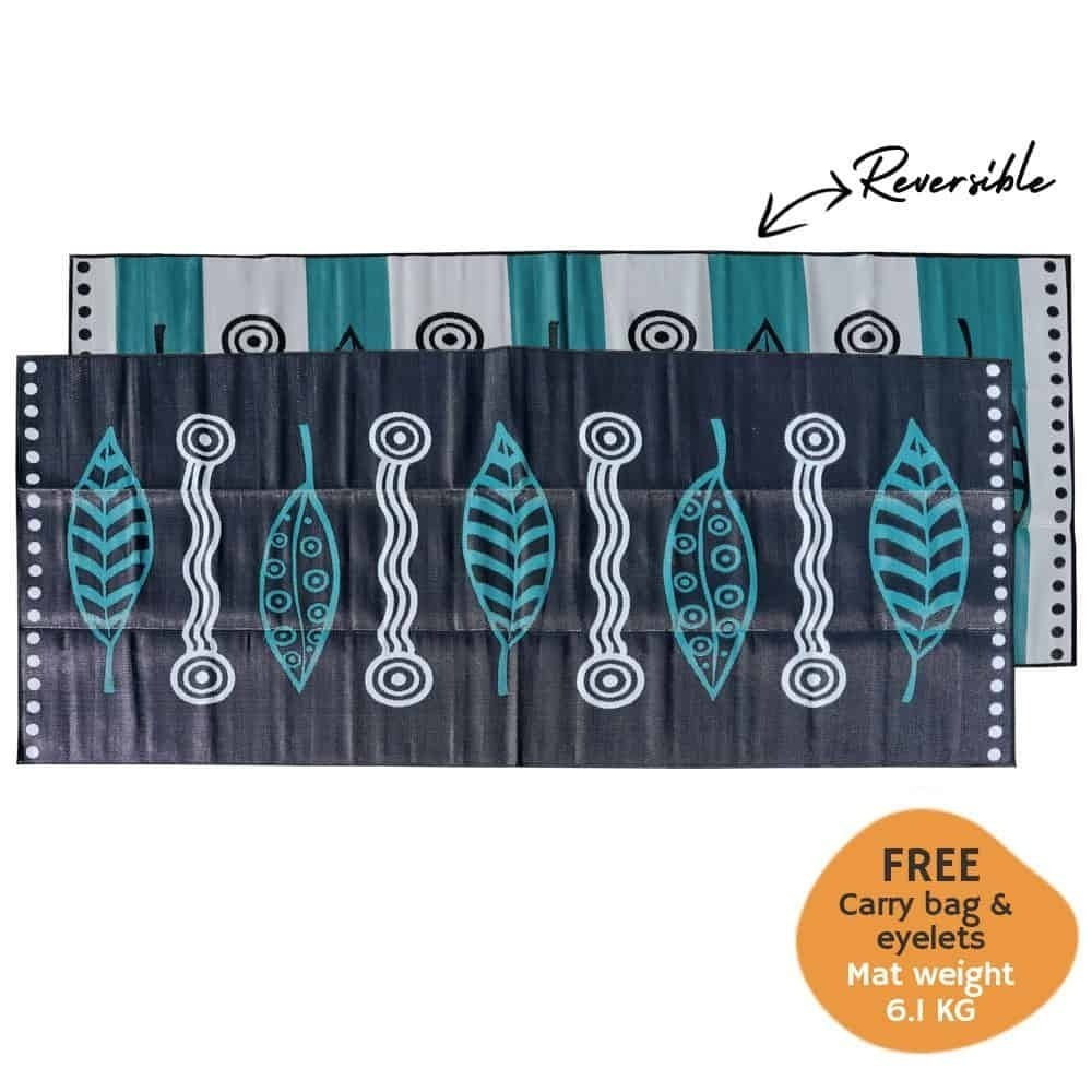 Gum Leaves & Waterholes Mat 5m x 2.4m - Black/Teal