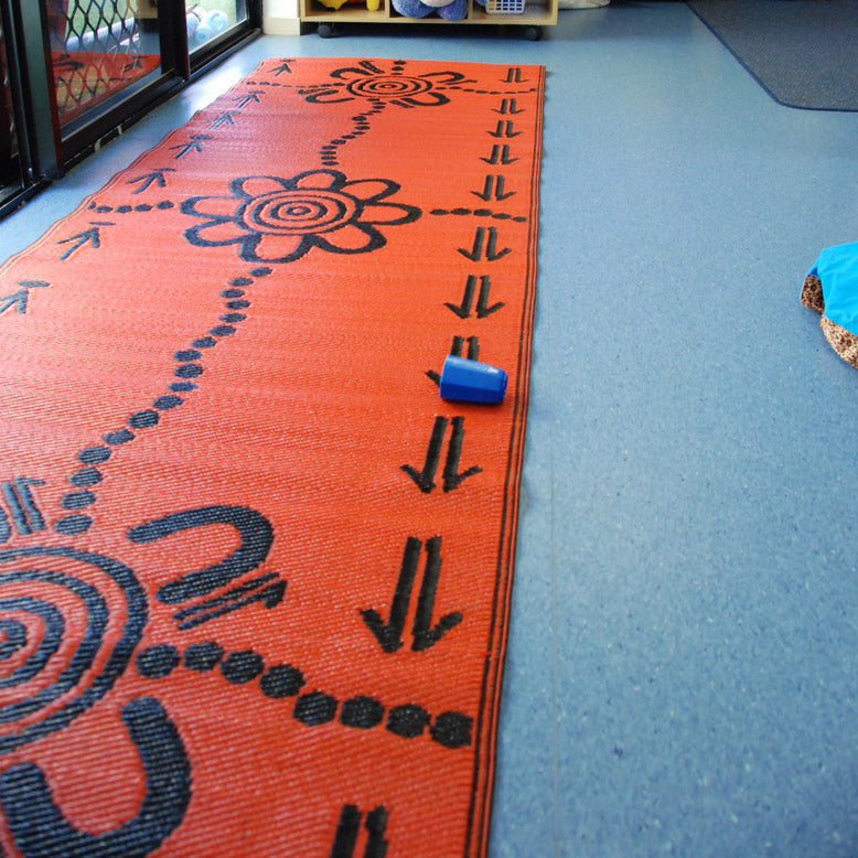 Emu & Kangaroo Tracks Mat 0.9m x 2.7m - Orange/Black