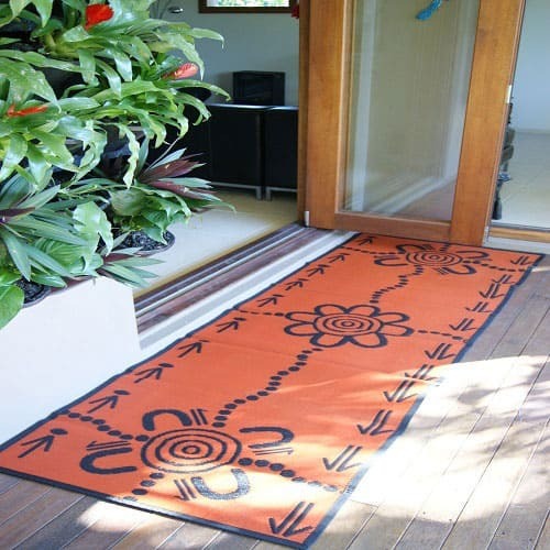 Emu & Kangaroo Tracks Mat 0.9m x 2.7m - Orange/Black