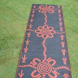 Emu & Kangaroo Tracks Mat 0.9m x 2.7m - Orange/Black