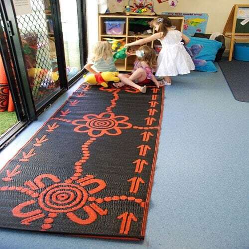 Emu & Kangaroo Tracks Mat 0.9m x 2.7m - Orange/Black