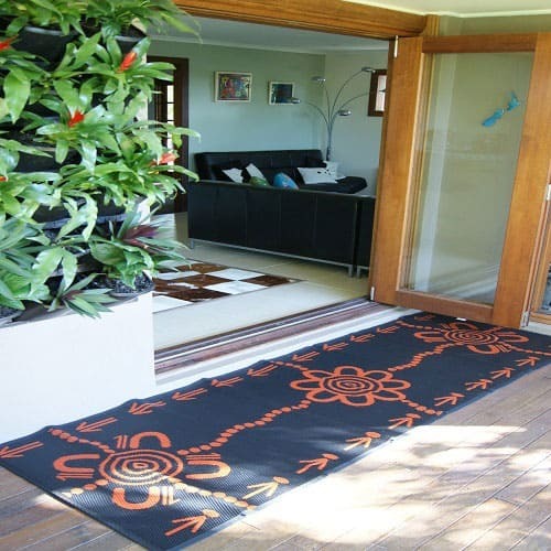 Emu & Kangaroo Tracks Mat 0.9m x 2.7m - Orange/Black