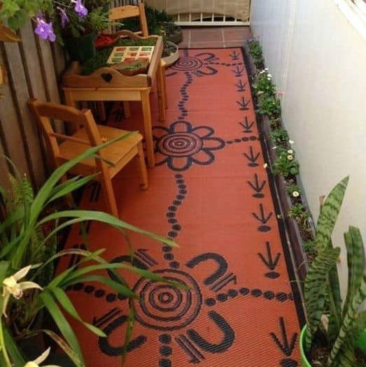 Emu & Kangaroo Tracks Mat 0.9m x 2.7m - Orange/Black
