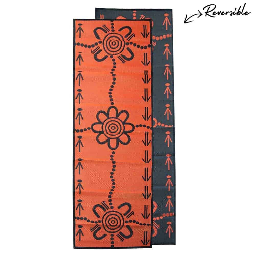 Emu & Kangaroo Tracks Mat 0.9m x 2.7m - Orange/Black