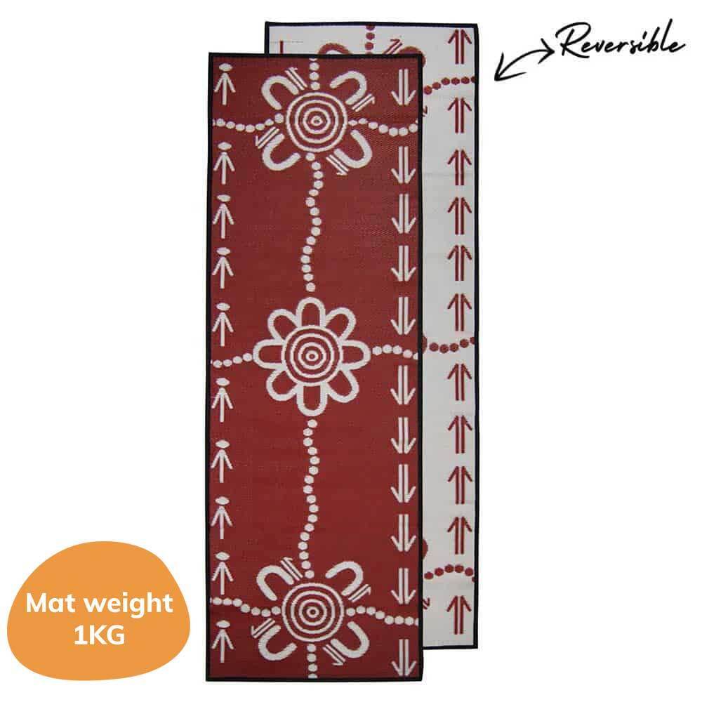 Emu & Kangaroo Tracks Mat 0.9m x 2.7m - Burgundy/White