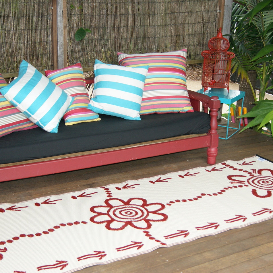 Emu & Kangaroo Tracks Mat 0.9m x 2.7m - Burgundy/White