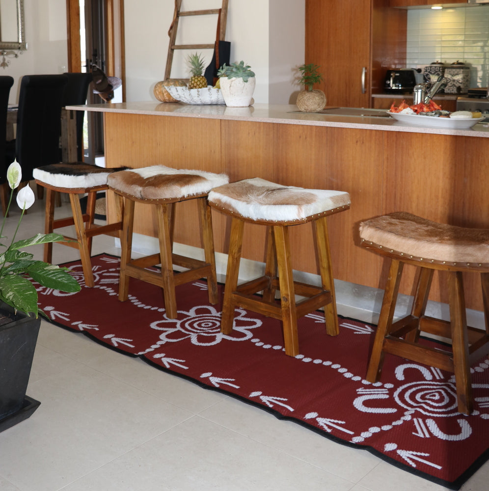Emu & Kangaroo Tracks Mat 0.9m x 2.7m - Burgundy/White