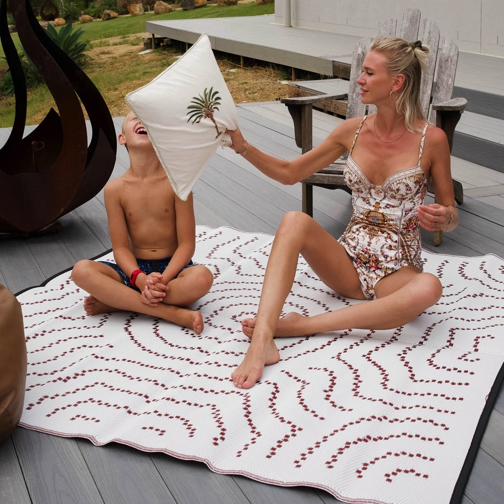 Water Dreaming Mat 1.8m x 1.8m - Burgundy Red/White