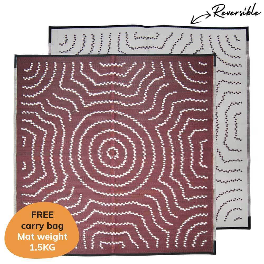 Water Dreaming Mat 1.8m x 1.8m - Burgundy Red/White