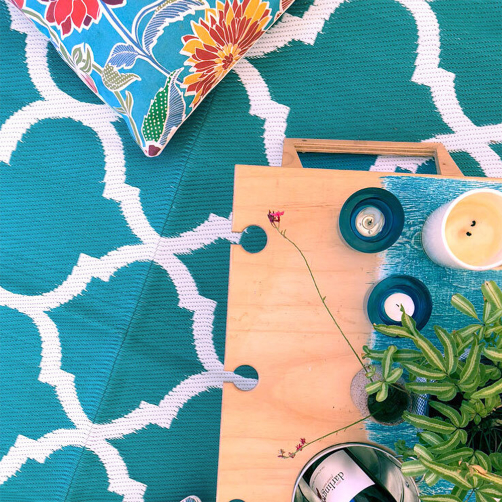 Moroccan Mat 1.8m x 2.7m - Teal/White