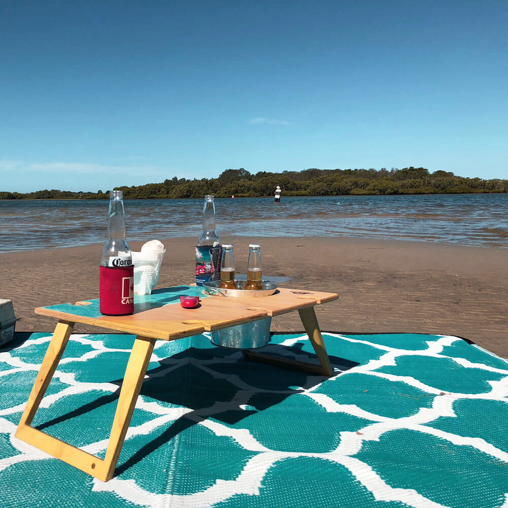 Moroccan Mat 1.8m x 2.7m - Teal/White