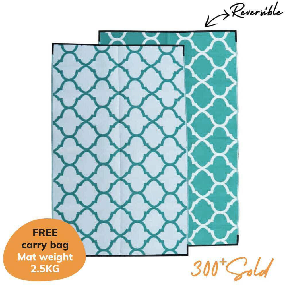 Moroccan Mat 1.8m x 2.7m - Teal/White